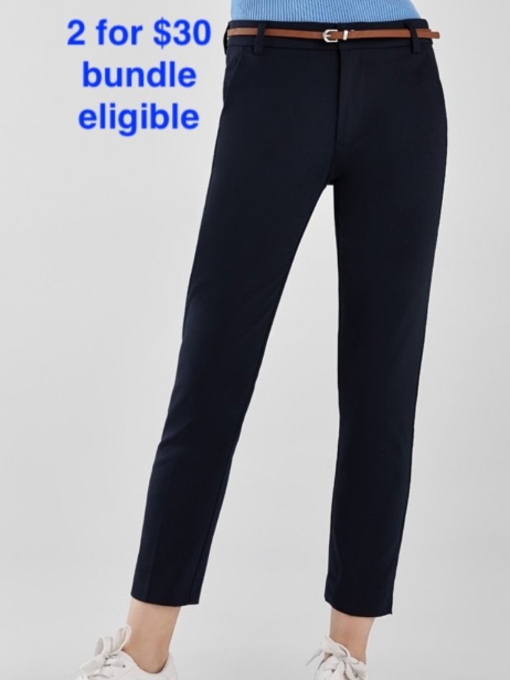 Bershka Cropped Tailored Chino Pants in Navy